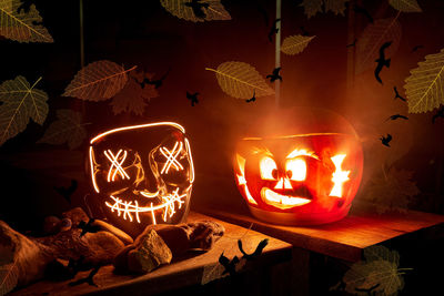 Illuminated lanterns at night