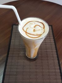 High angle view of coffee on table