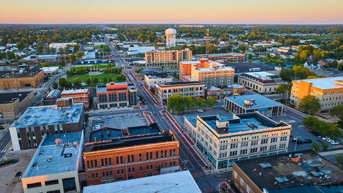 High angle view of buildings in city