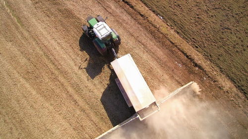 High angle view of tractor on field