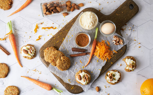 High angle view of food on table