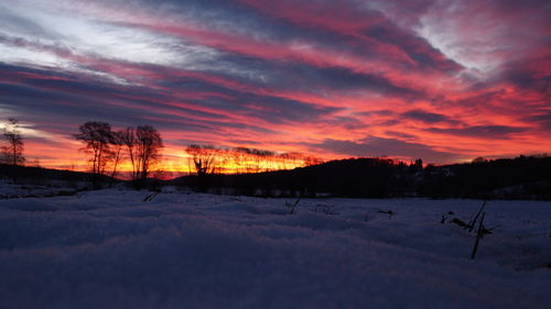 Scenic view of landscape against sky during sunset