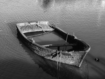 High angle view of boats moored in lake