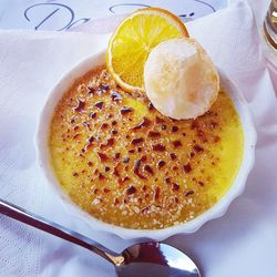 High angle view of dessert on table