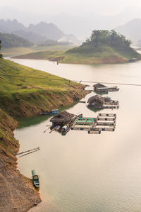 High angle view of boats in sea