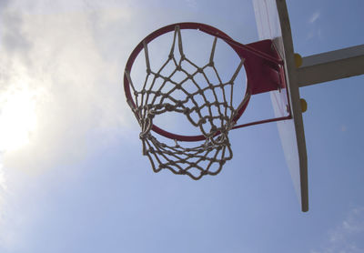 Basketball hoop against a blue sky. sunny day.