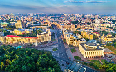 High angle view of buildings in city