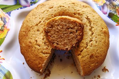 High angle view of cake in plate