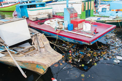 High angle view of garbage in water