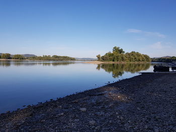 Scenic view of lake against blue sky