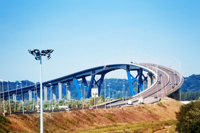 View of bridge against clear blue sky