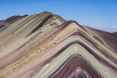 Low angle view of mountain against clear blue sky