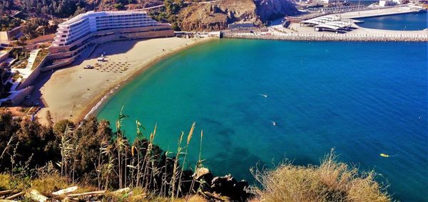 Scenic view of sea against blue sky