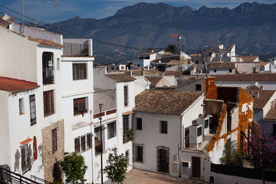 High angle view of buildings in town