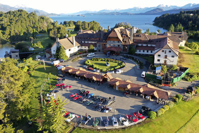 High angle view of buildings in town