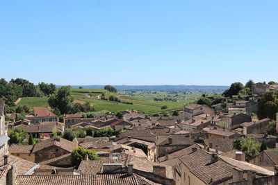 Scenic view of residential district against clear sky