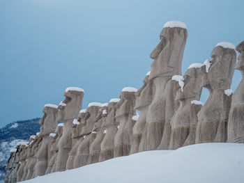 Low angle view of rock formations against clear blue sky