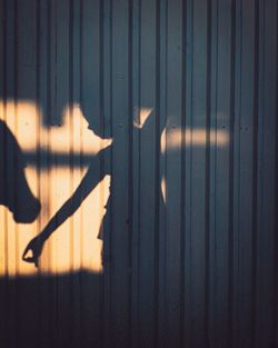 Shadow of girl on corrugated iron