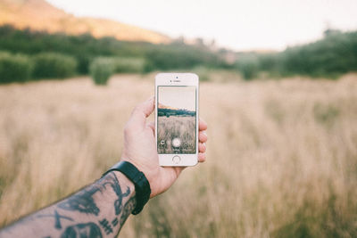 Person holding smart phone