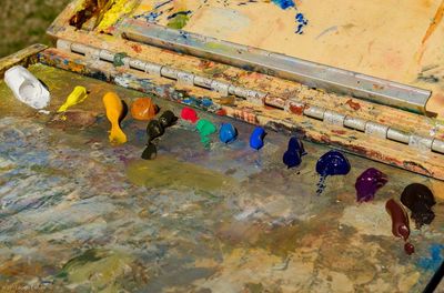 High angle view of people in water