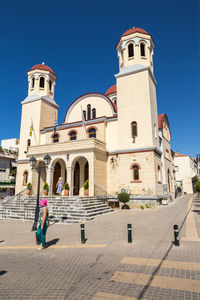 View of historical building against clear blue sky