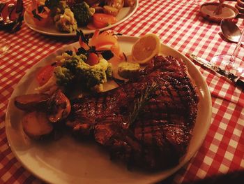 High angle view of meal served on table