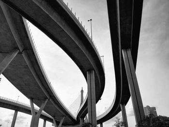 Low angle view of bridge against sky in city