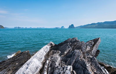 Scenic view of sea against blue sky