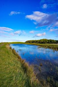 Scenic view of lake against cloudy sky