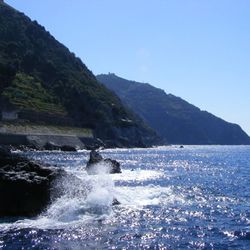 Scenic view of sea against clear sky