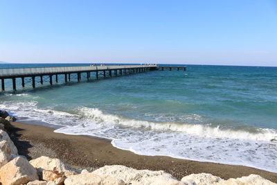 Scenic view of sea against clear sky