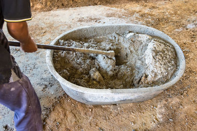 High angle view of man preparing food