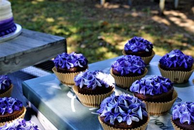 Close-up of cupcakes on table