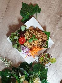 High angle view of chopped vegetables on table