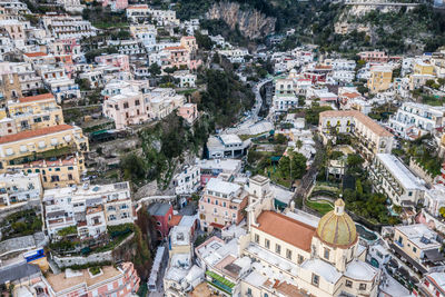 High angle view of buildings in town