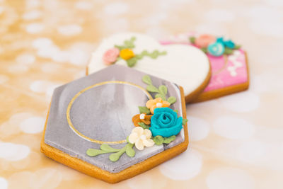 High angle view of cake on table