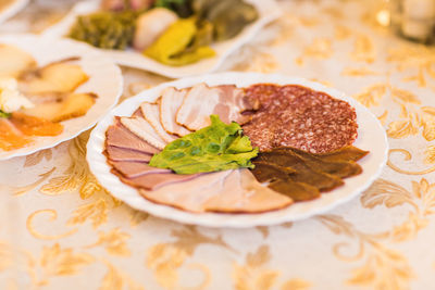 Close-up of food in plate on table