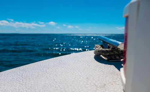 Close-up of sea against blue sky