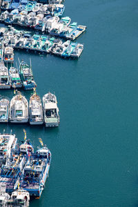 High angle view of boats in sea