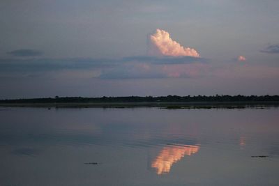 Scenic view of lake against sky during sunset