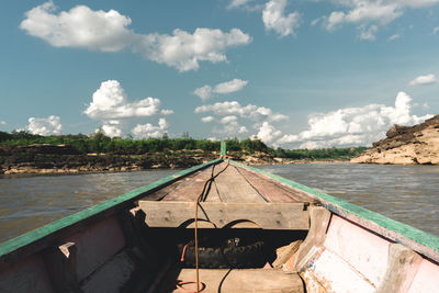 A boat by sea against sky