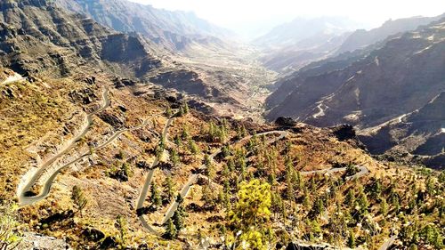 High angle view of mountains against sky