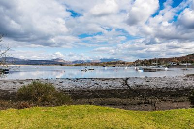 Scenic view of lake against cloudy sky