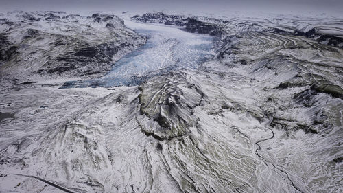 High angle view of snowcapped mountain