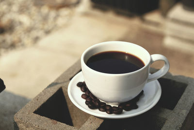 High angle view of coffee on table