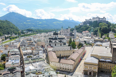 High angle view of townscape against sky