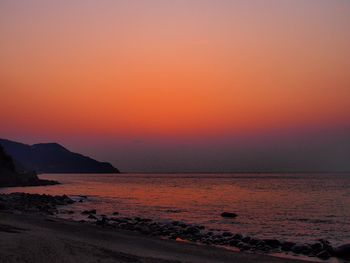 Scenic view of sea against sky at sunset