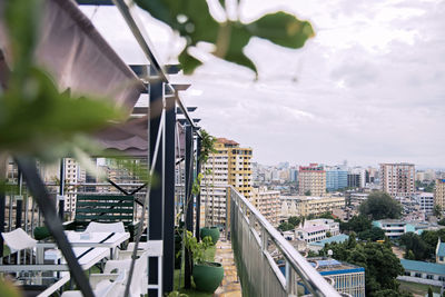 High angle view of buildings against sky