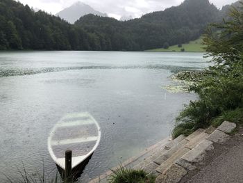 Scenic view of lake by mountain against sky