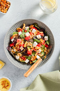 High angle view of salad in bowl